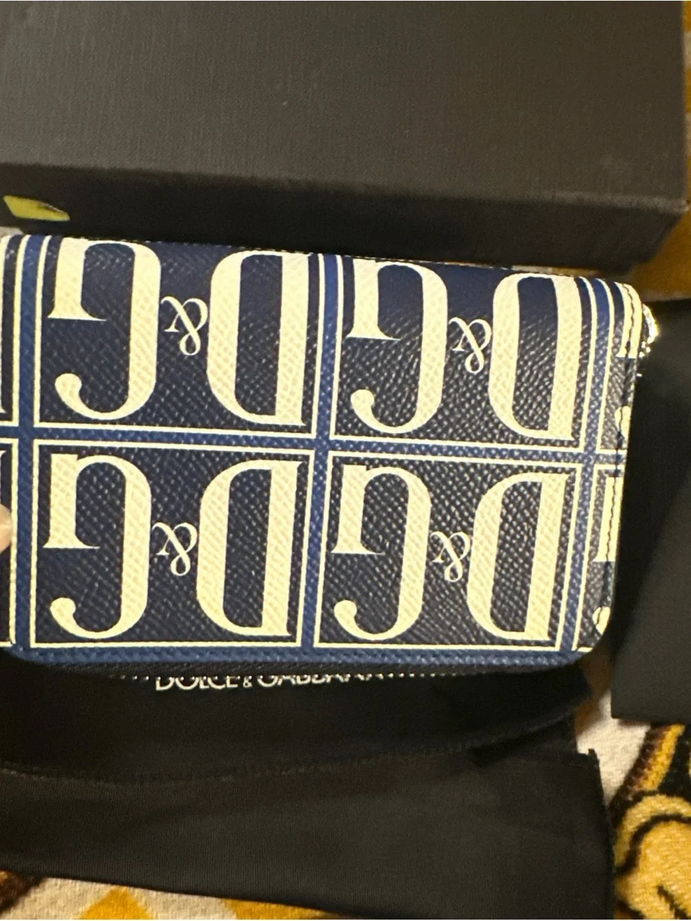 Dolce & Gabbana Navy Calfskin Leather DG Logo Zip Dauphine Wallet NWT